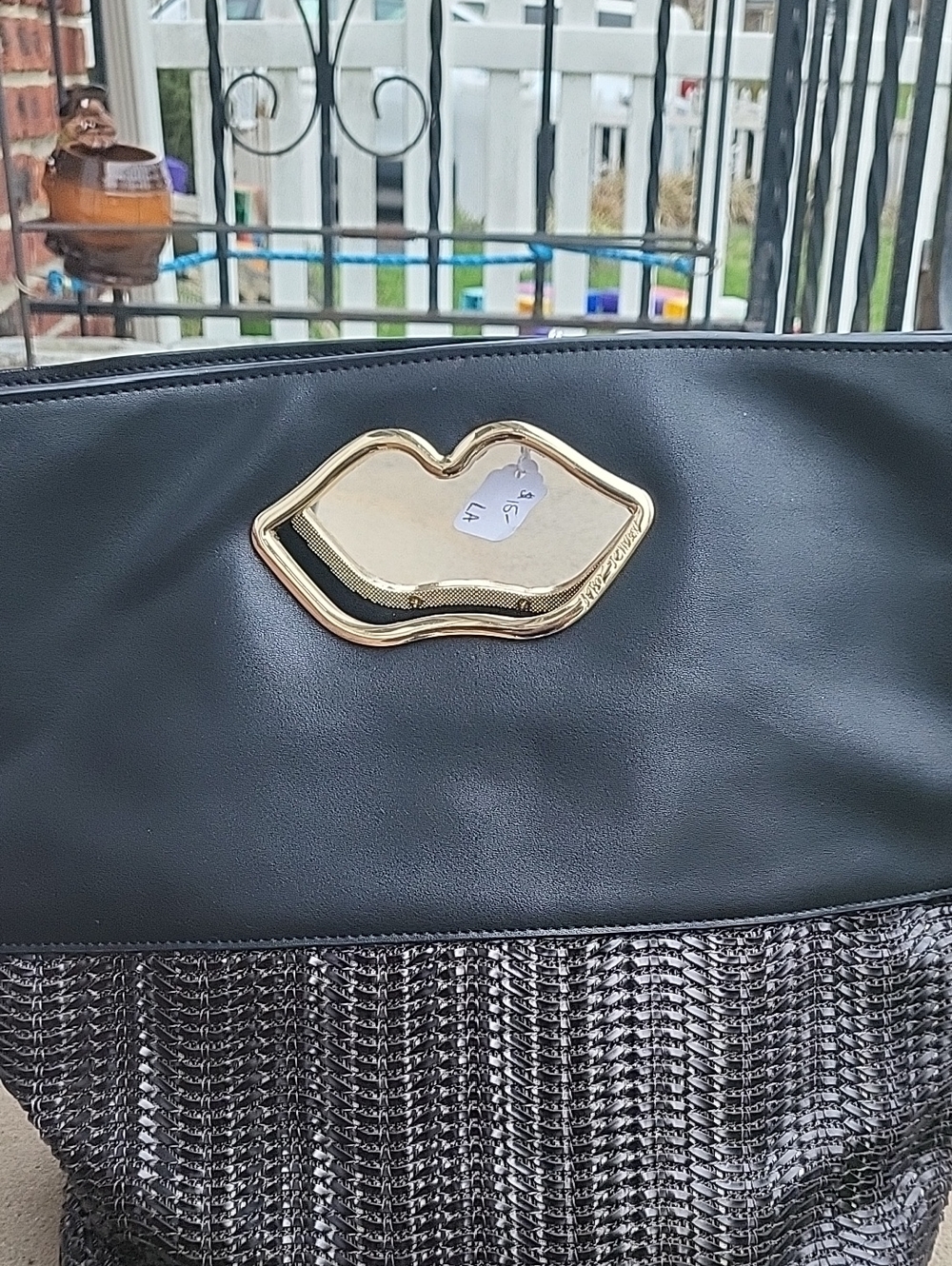 Betsey Johnson Black Clutch with Gold Lip Accent